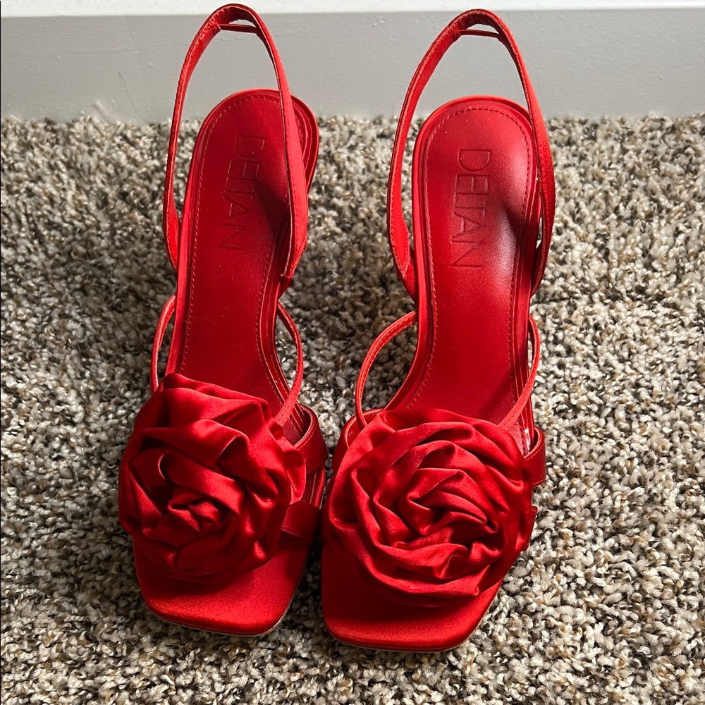 Elegant Red Floral Women's Heels